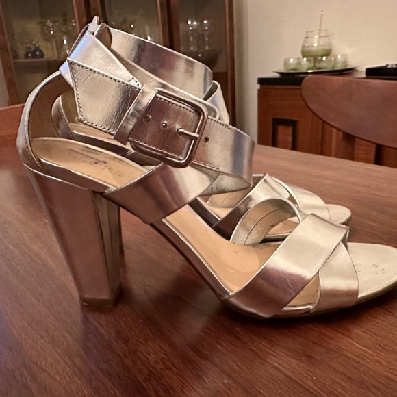 J Crew silver heeled sandals. Size 8. - Picture 2 of 5